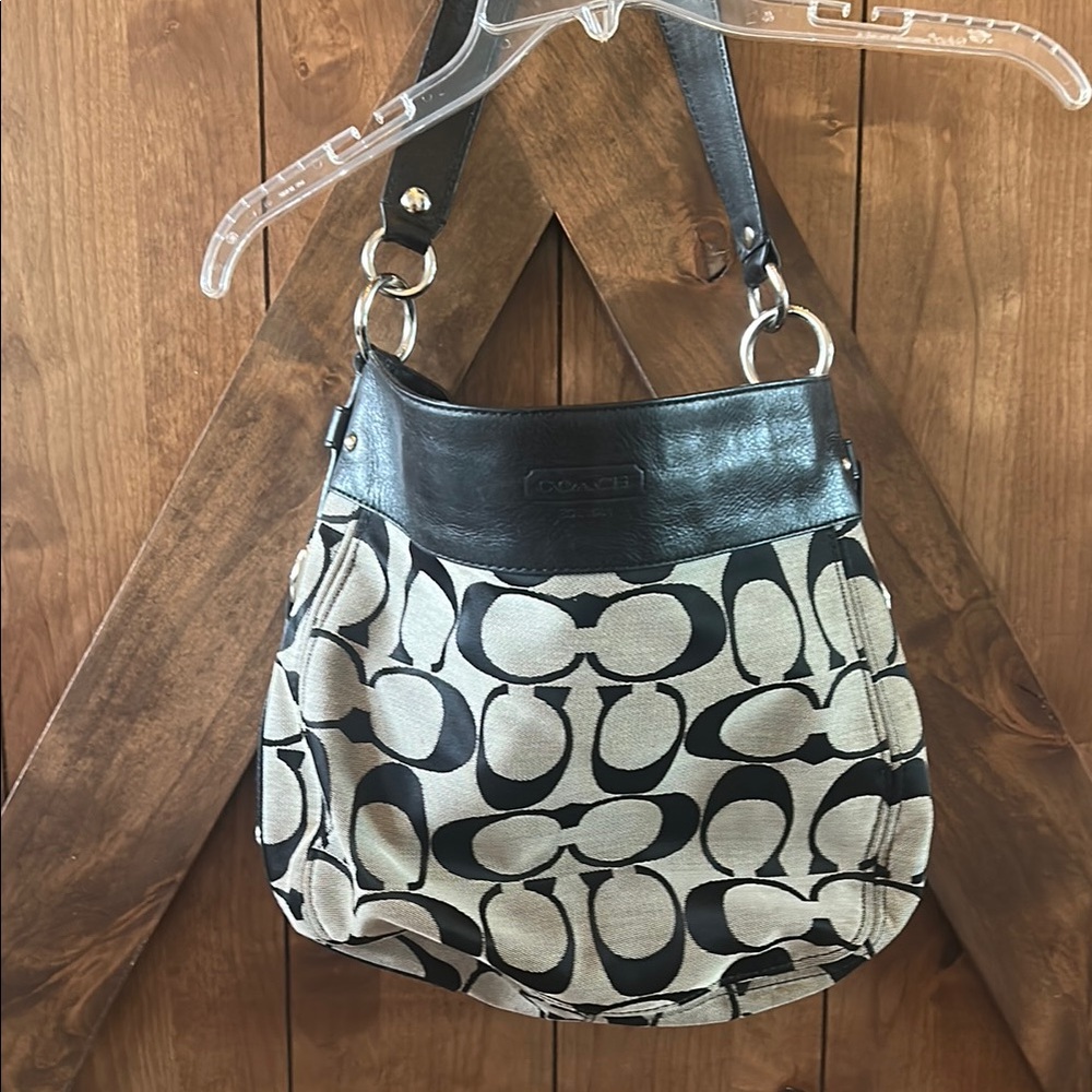 Coach Black and Cream Signature Shoulder Bag